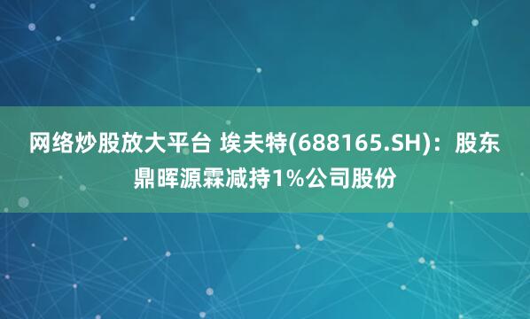 网络炒股放大平台 埃夫特(688165.SH)：股东鼎晖源霖减持1%公司股份